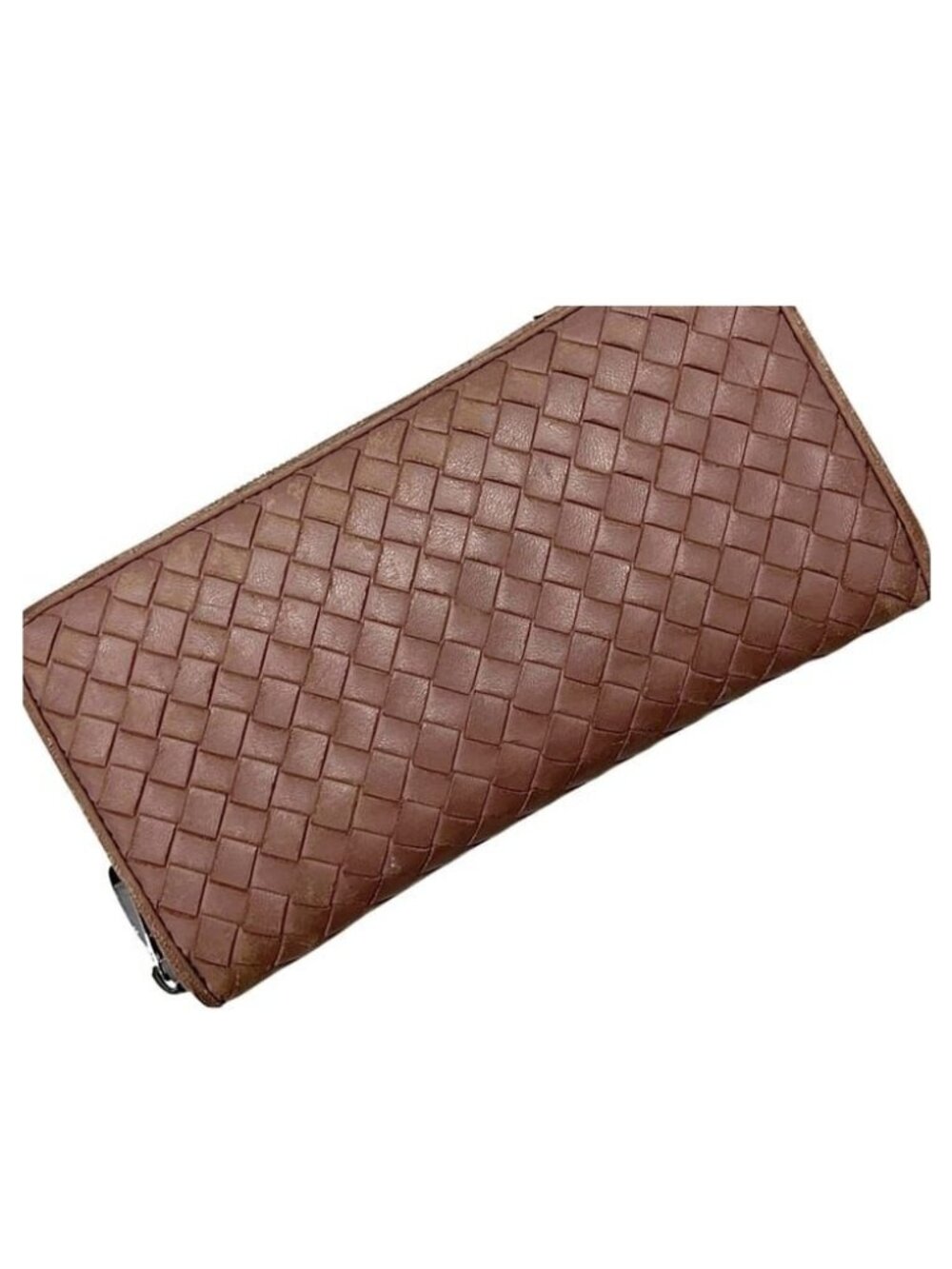 Bottega Veneta Zip Around Wallet Intrecciato Leather Pink Beige